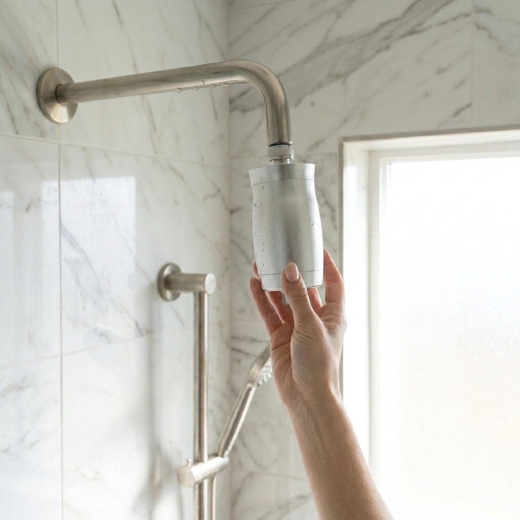 Step 2 - installing Vellise shower filter onto Australian shower arm