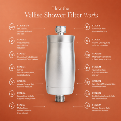 15-stage filtration diagram - Vellise vitamin C shower filter Australia