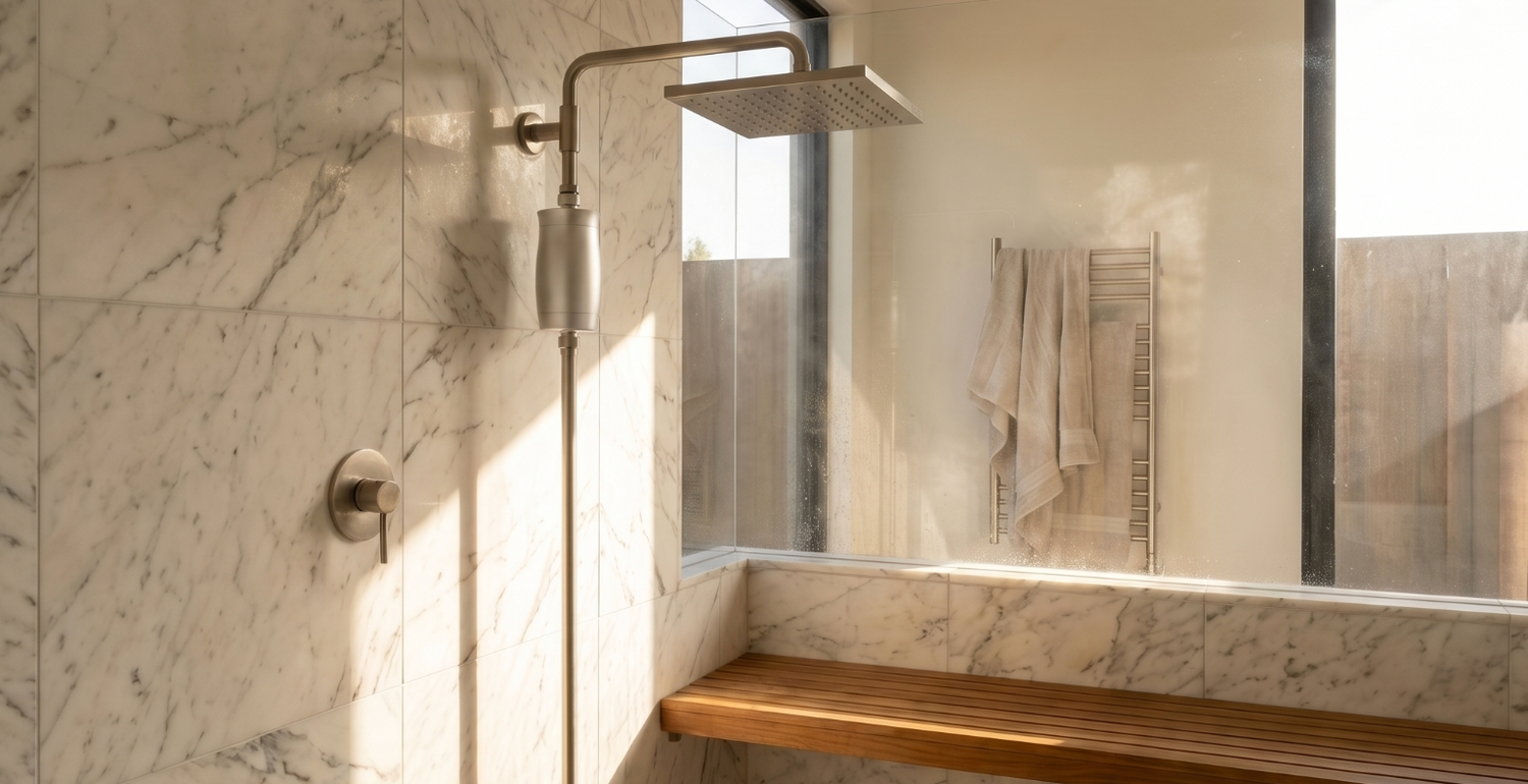 Luxury Shower with Vellise vitamin C shower filter — softer skin and healthier hair