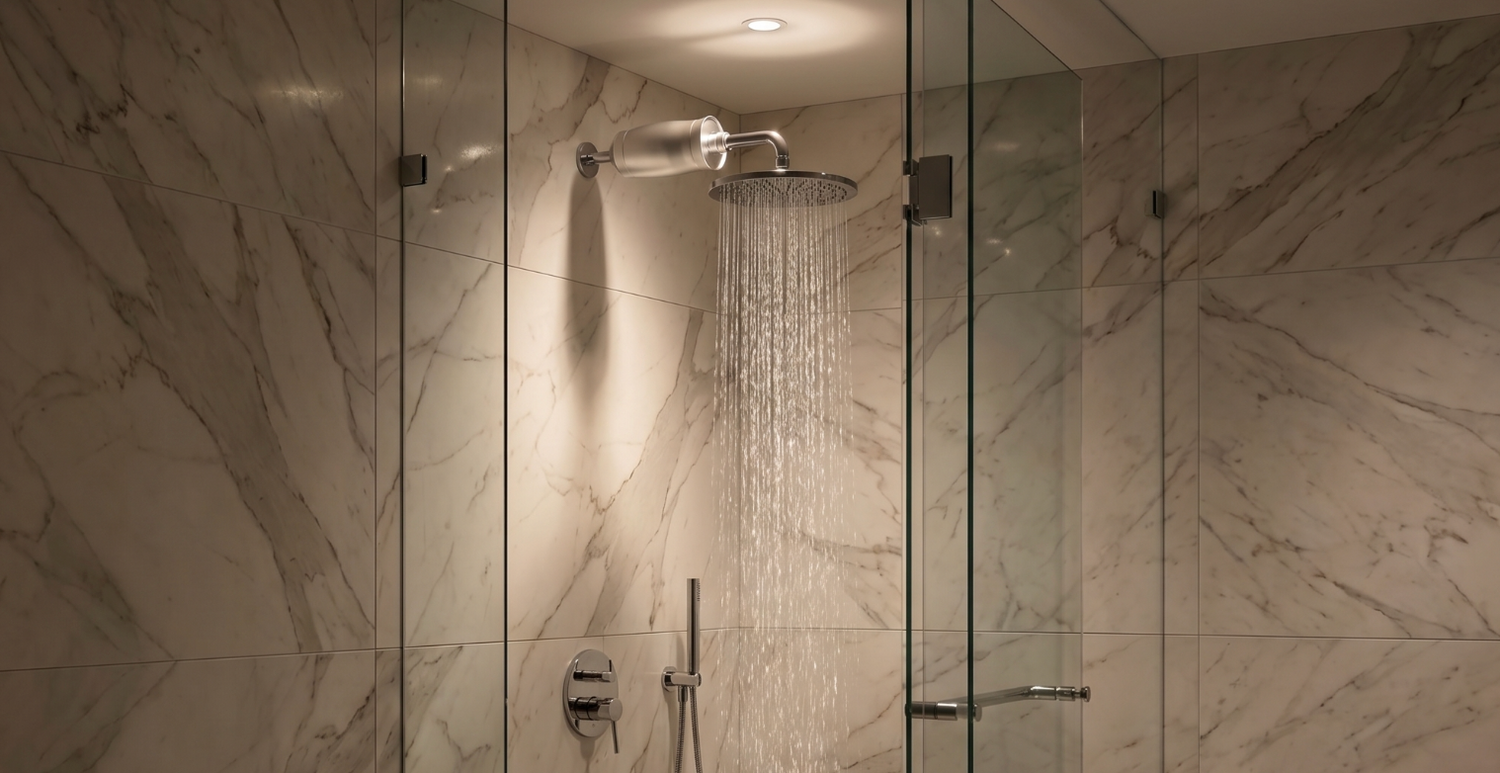Luxurious Shower with Vellise vitamin C shower filter - softer skin and healthier hair