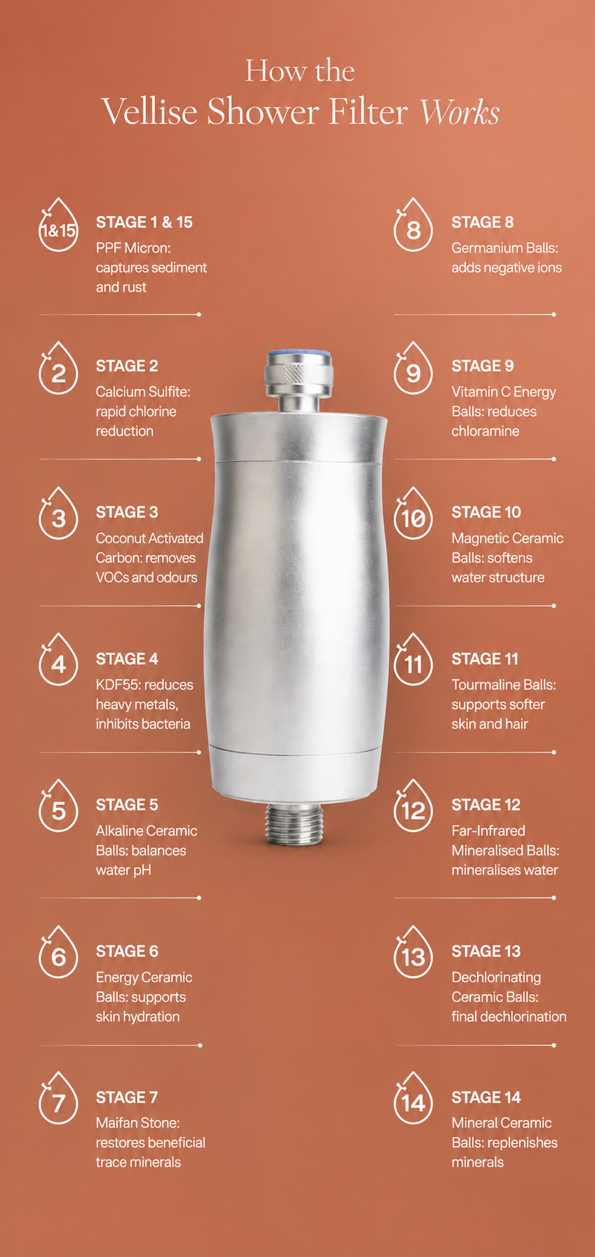 15-stage filtration diagram - Vellise vitamin C shower filter Australia