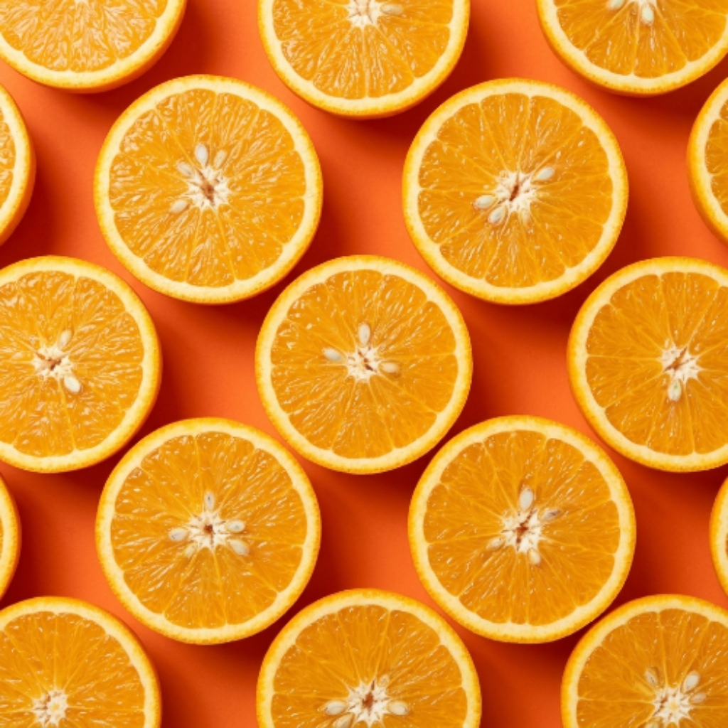 Pattern of sliced oranges on an orange background